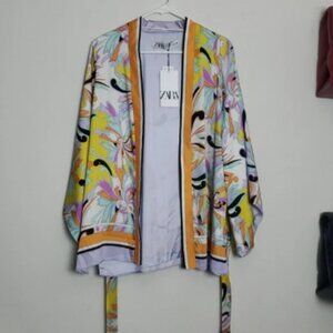 NWT Zara Multicolor Belted Kimono Size S
